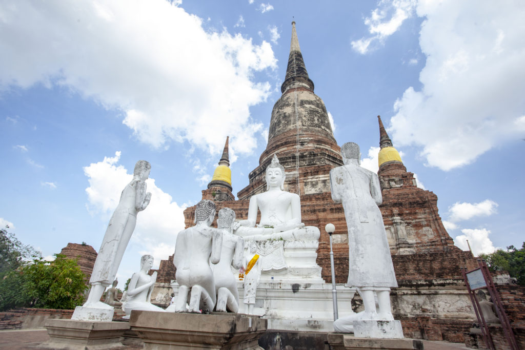 Ayutthaya sousossi budhů z blizka